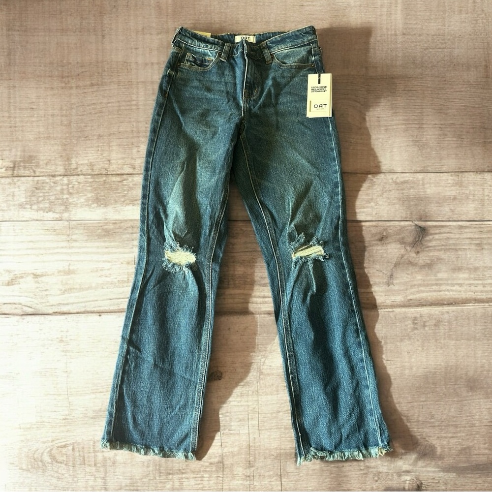 Oat New York High Rise Relaxed Straight Fringe Hem Jeans